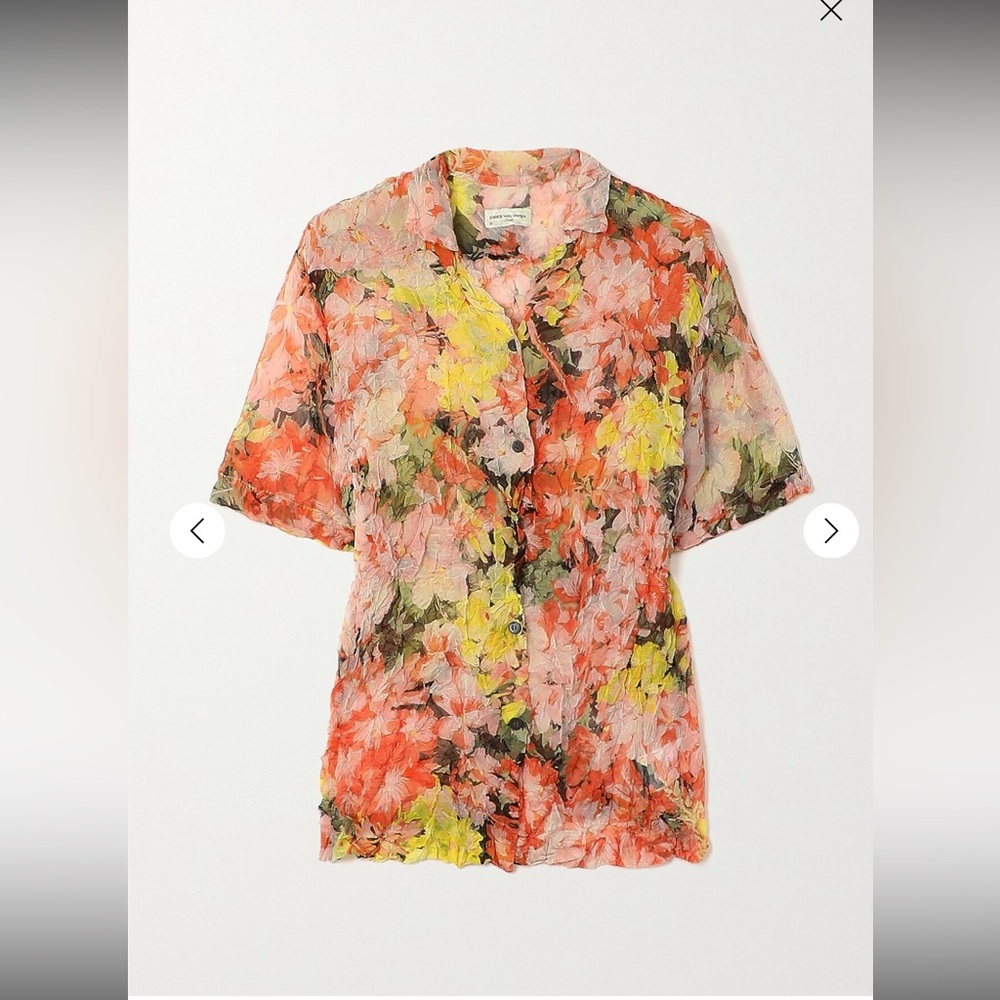 Dries Van Noten Pink and Yellow Short Sleeve Blouse